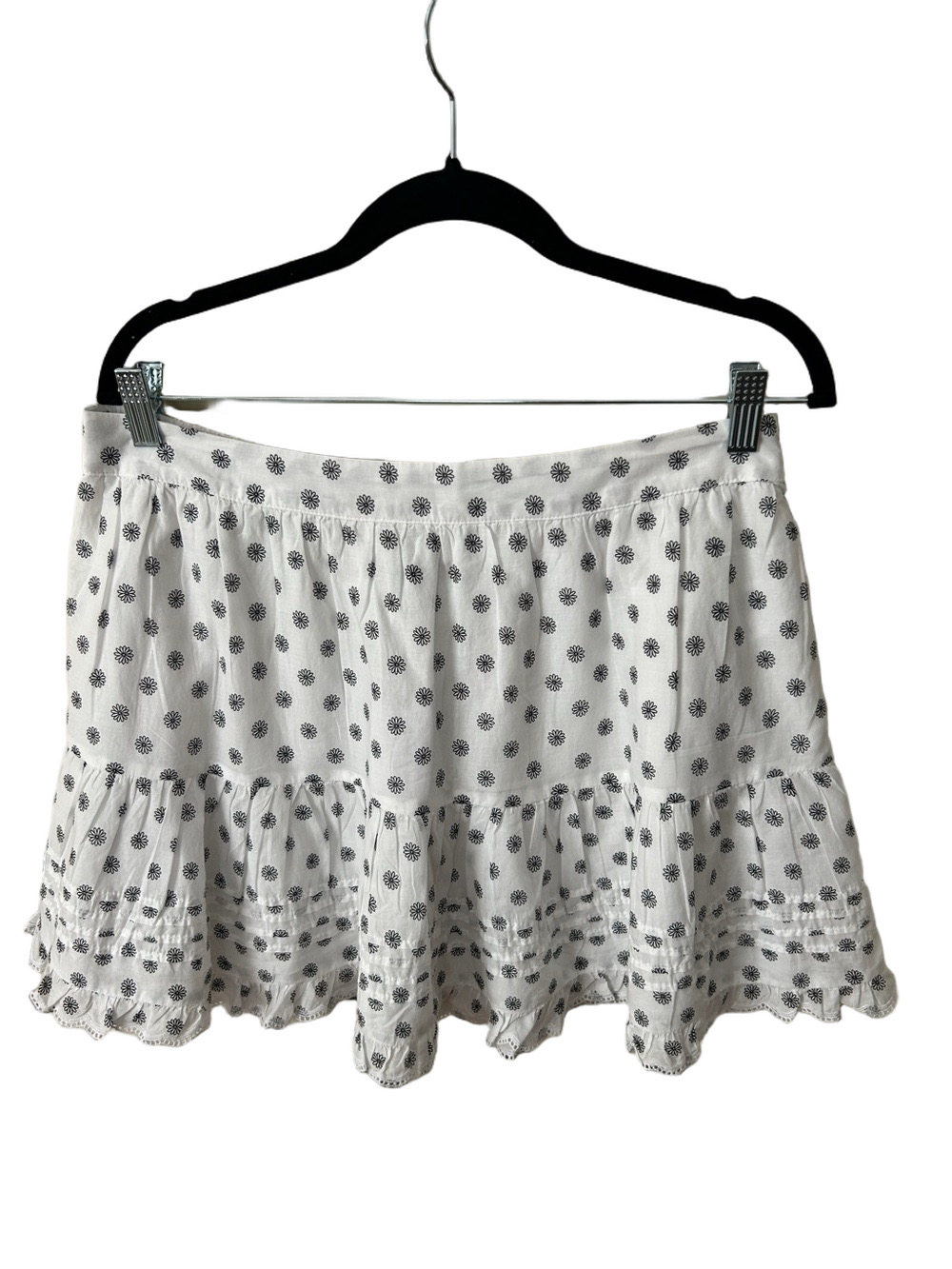 American Eagle Outfitters White Mini Skirt Black Daisy Floral NEW size L